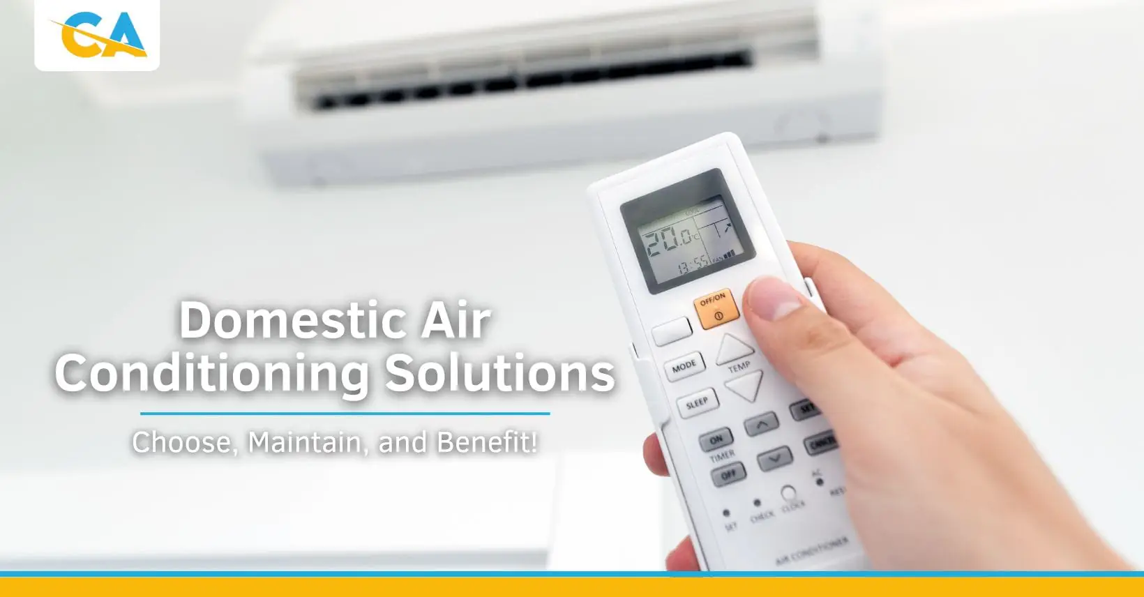 Domestic air conditioning guide Hand pointing a remote control at a wall-mounted air conditioner at home