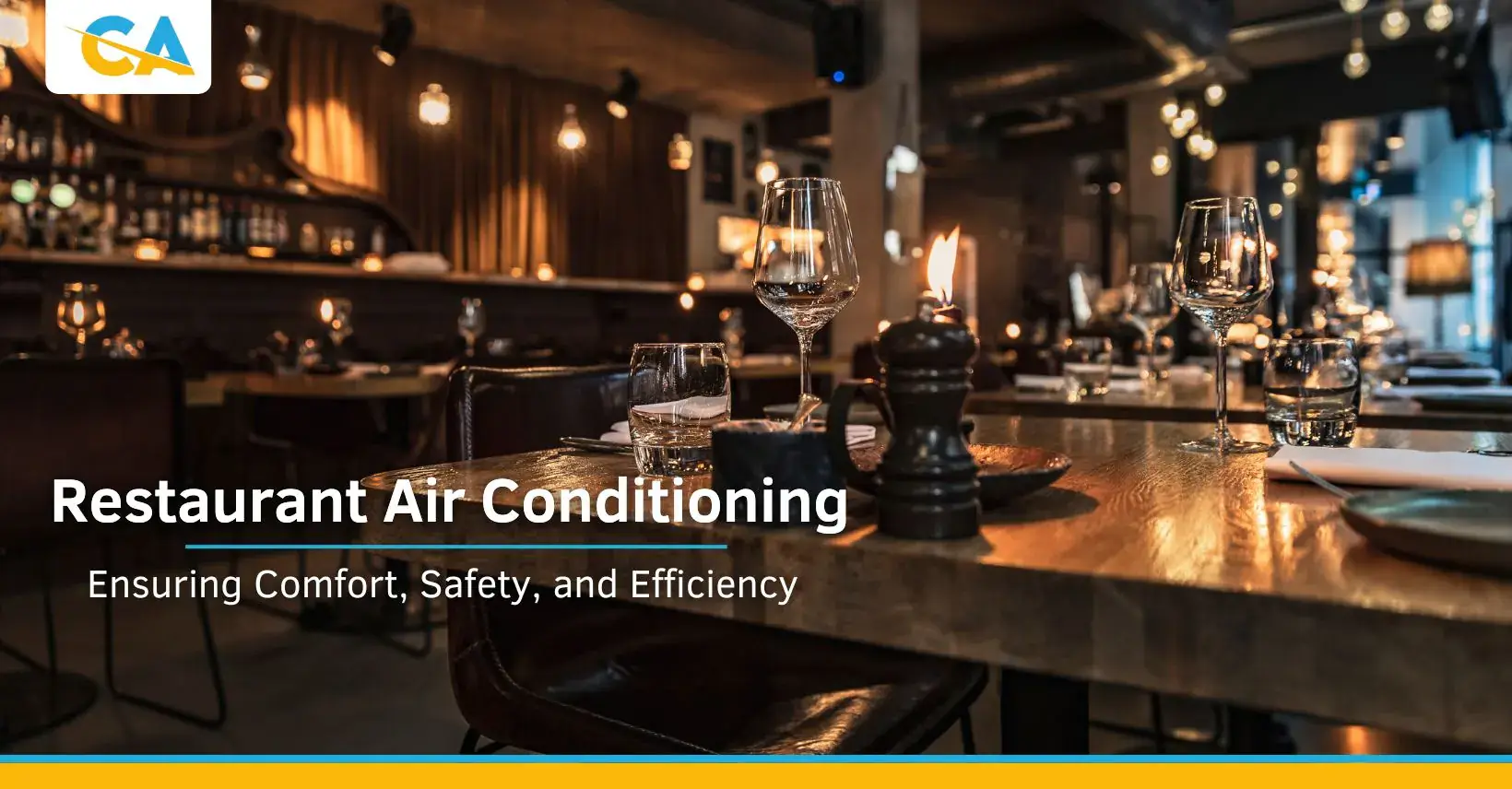 Restaurant air conditioning guide Dining tables and bar in a dimly lit restaurant